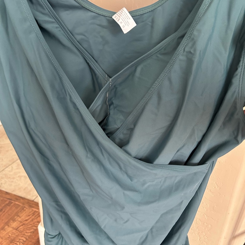 Women’s Teal Ruffle One-Piece Swimsuit Romper - Picture 4 of 4